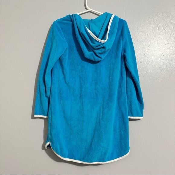 Lands End boy/girl cover-up/robe turquoise with white trim size 5-6 - Picture 3 of 5
